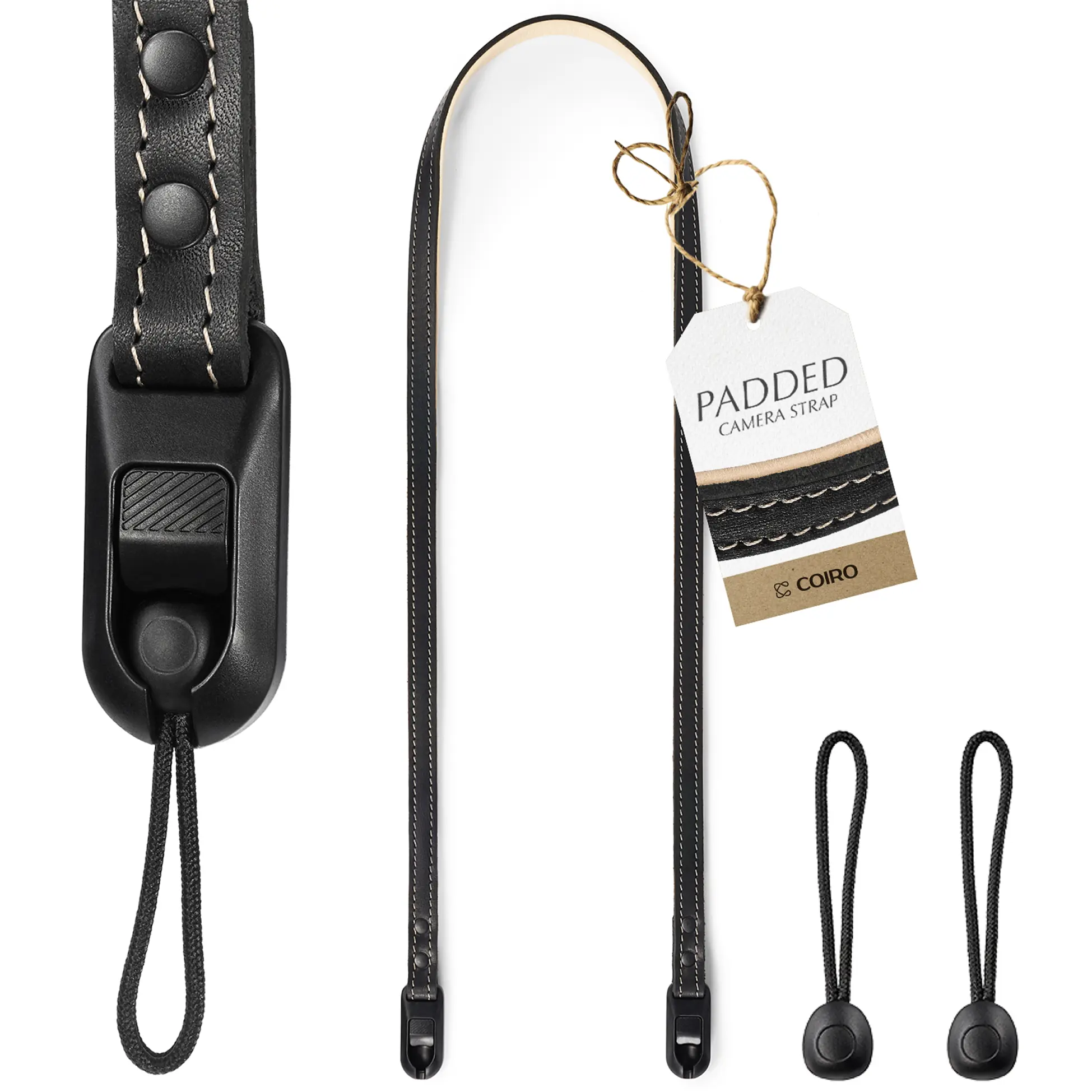 C Coiro Slim Padded Leather Camera Strap with Quick Release, Neck Adjustable Camera Shoulder Strap DSLR SLR Compatible with All Camera Brands