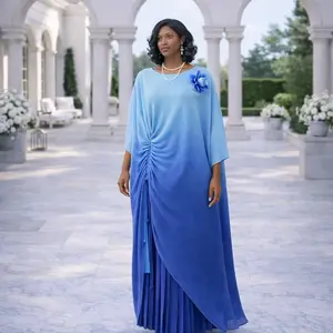 Elegant Premium Miyaki Pleated Two-Piece Set Soft Miyaki-inspired Pleats Adjustable Ruched Side Stretch Fit Top Flowing Skirt Perfect for Church Birthdays White Purple Ombre Blue Orange One Size Fits S-XL Women's Clothing - Suits, Pants