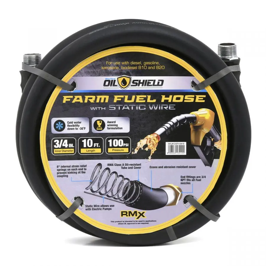 OilShield 3/4" Fuel Transfer Hose with MNPT Fittings for Gasoline, Diesel, Biodiesel and Kerosene
