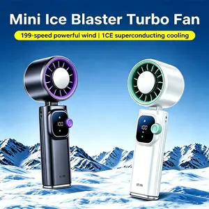 Portable Handheld Turbo Fan - 199 Gear High Speed 4000mAh Rechargeable 3 IN 1 Personal Hand Fan With Ice Compress, Battery Operated Travel Essentials, Beach Vacation, Gifts for Women, Men, Summer