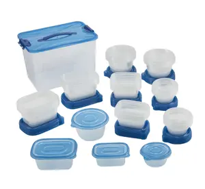 92 Piece Food Storage Variety Value Set with Blue Lids Clear Containers for Organized Storage