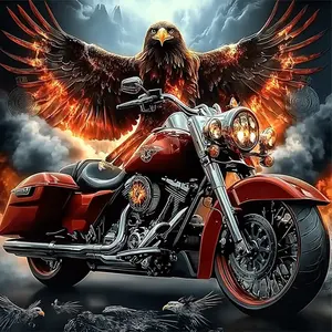 1PCS Eagle Diamond Painting Kit with Flaming Wings and Motorcycle Design DIY 5D Crystal Rhinestone Embroi