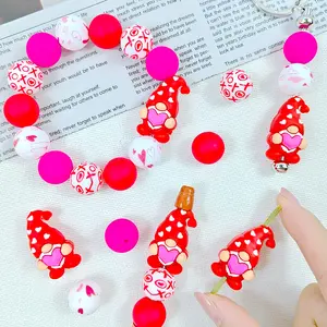 50pcs Silicone Beads 3D Stereoscopic Heart Gnome Theme for Jewelry Decoration Earrings Necklaces Bag Chains Beaded Pens Phone Chains Makeup Brushes Keychains DIY Kits Valentine's Day Christmas Gifts