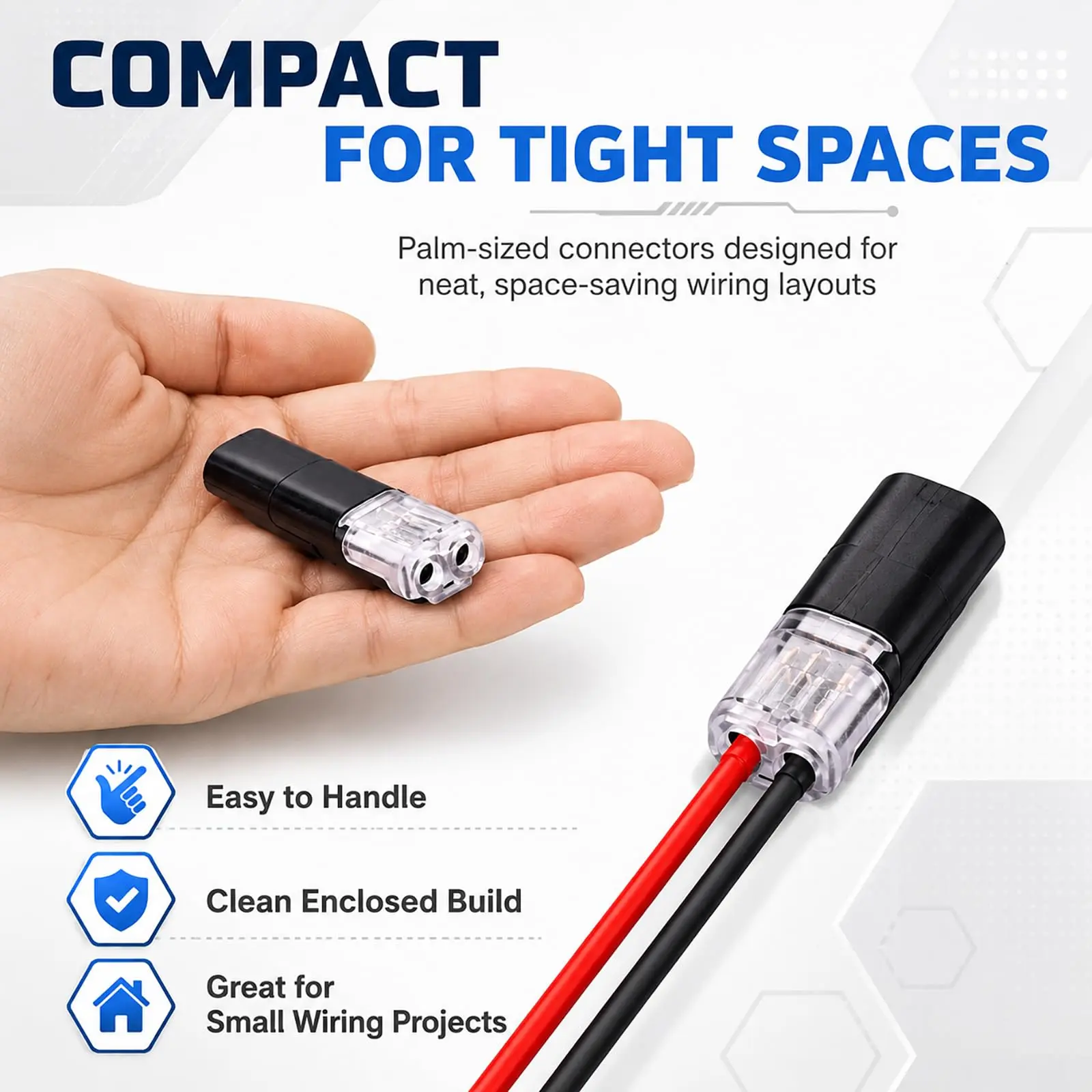 Double-Wire Plug-in Locking Buckle Connector (20/50/100pcs), 80% Faster Wiring Copper Terminal Tool - No Wire Stripping/Cutting, Flame-Retardant Durable Construction for DIY Crafting, Small Wiring Projects