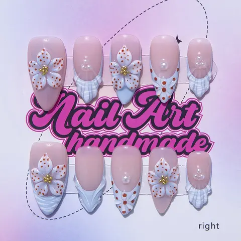 Delicatething Y2K Style Almond Nail Art Set, Handmade French Design, 4 Sizes XS S M L, Includes Jelly Glue, Crystal Stick, File