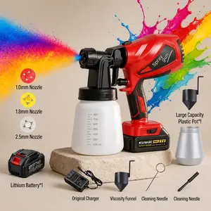 Brushless HVLP Cordless Paint Sprayer HVLP Paint Sprayer with 3 Spray Patterns, Electric High Pressure Spray equipment with 800ml Tank, Easy to Clean for Furniture, Cabinets, Walls and Garden Use Cordless Copper Motor