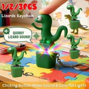 Funny Lizard Button Sound Keychain Rechargeable Fidget Clicker Clicking Button Sound Keychain with LED Light For Stress Relief