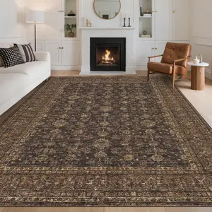 Garvee 10x13 Area Rug for Living Room - Washable Brown Soft Non-Slip Floral Design, Vintage Indoor Accent Rug, Stain Resistant Floor Carpet for Dining Room, Nursery, Home Decor