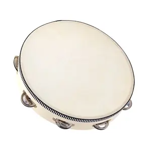 10" Hand Held Tambourine Drum Bell Birch Metal Jingles Percussion Musical Educational Instrument for KTV Party Kids Games Light Drums