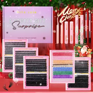 Curl Wispy Individual False Eyelash with Lash & Tweezers & Glue Remover & Brush Kit, Curl Cluster Lashes, 1 Box Multicolor Self Grafting Diy Segmented Eyelash, Gift