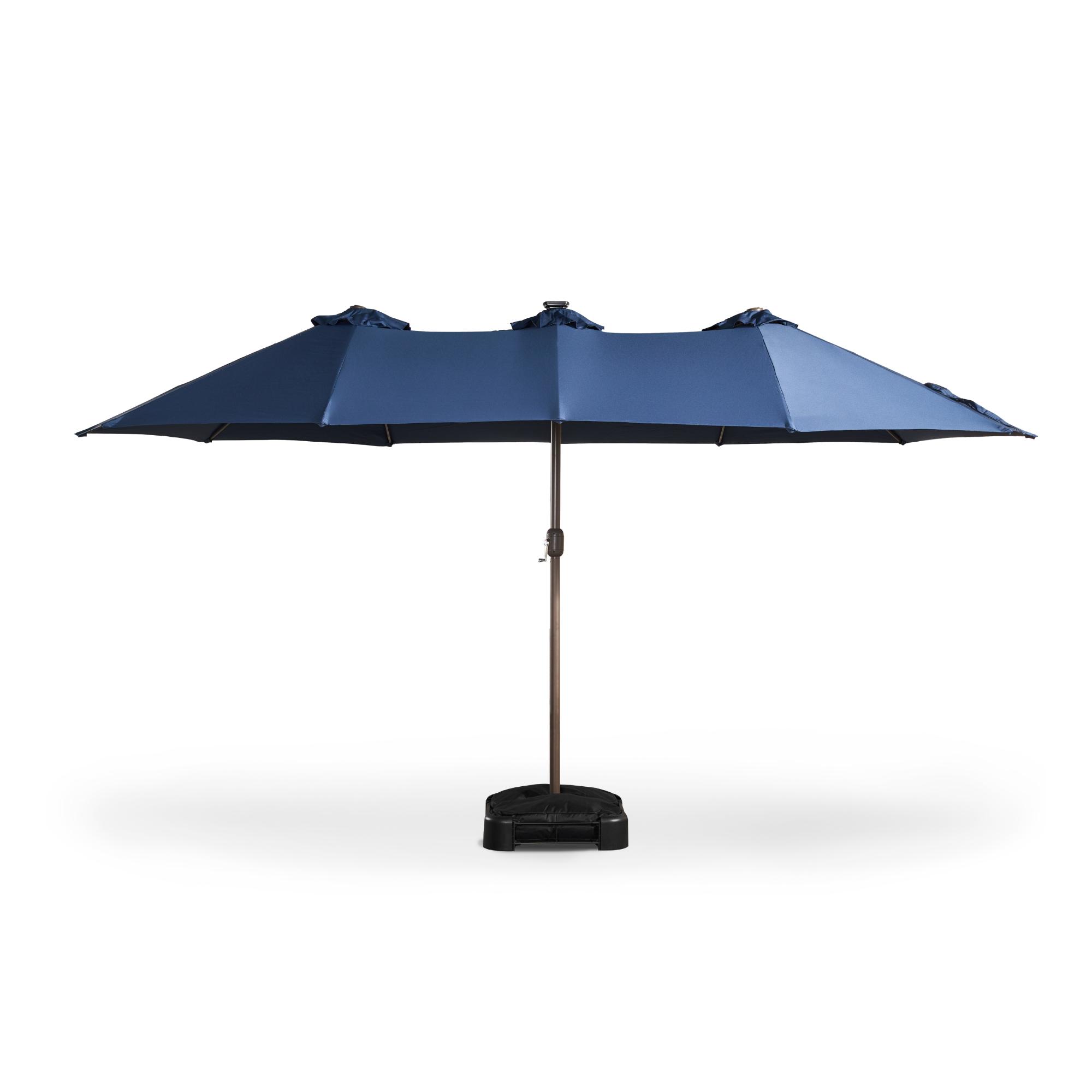 【StockUp Sale】Ovios 15ft Double-Sided Patio Solar Lights Umbrella with Coffee Table , Outdoor Large Umbrellas with Crank Handle and 36 LED Lights, Rectangular Market Umbrella with Base Included for Deck Pool Shade