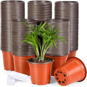 300 Pack 4 Inch Plastic Nursery Pots for Plants, Small Seedling Succulent Flower Pots with Drainage Holes, Comes with 300pcs Plant Labels