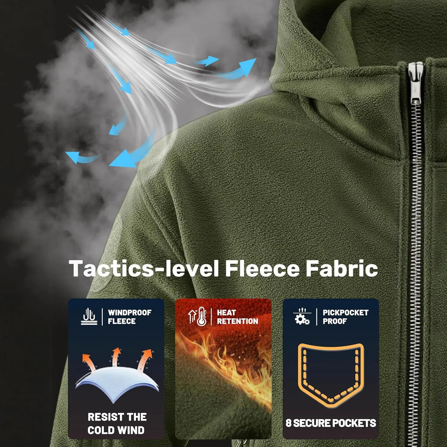 Men's Military Tactical Sport Warm Fleece Hooded Outdoor Adventure Jacket Coats