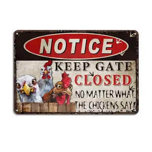 Funny Tin Sign Chicken For Coop - Outdoor 8"X12", Keep Gate Closed - Retro Wall Art Decor - Vintage Tin Sign - Chicken Coop Decorative Sign Easy Hanging