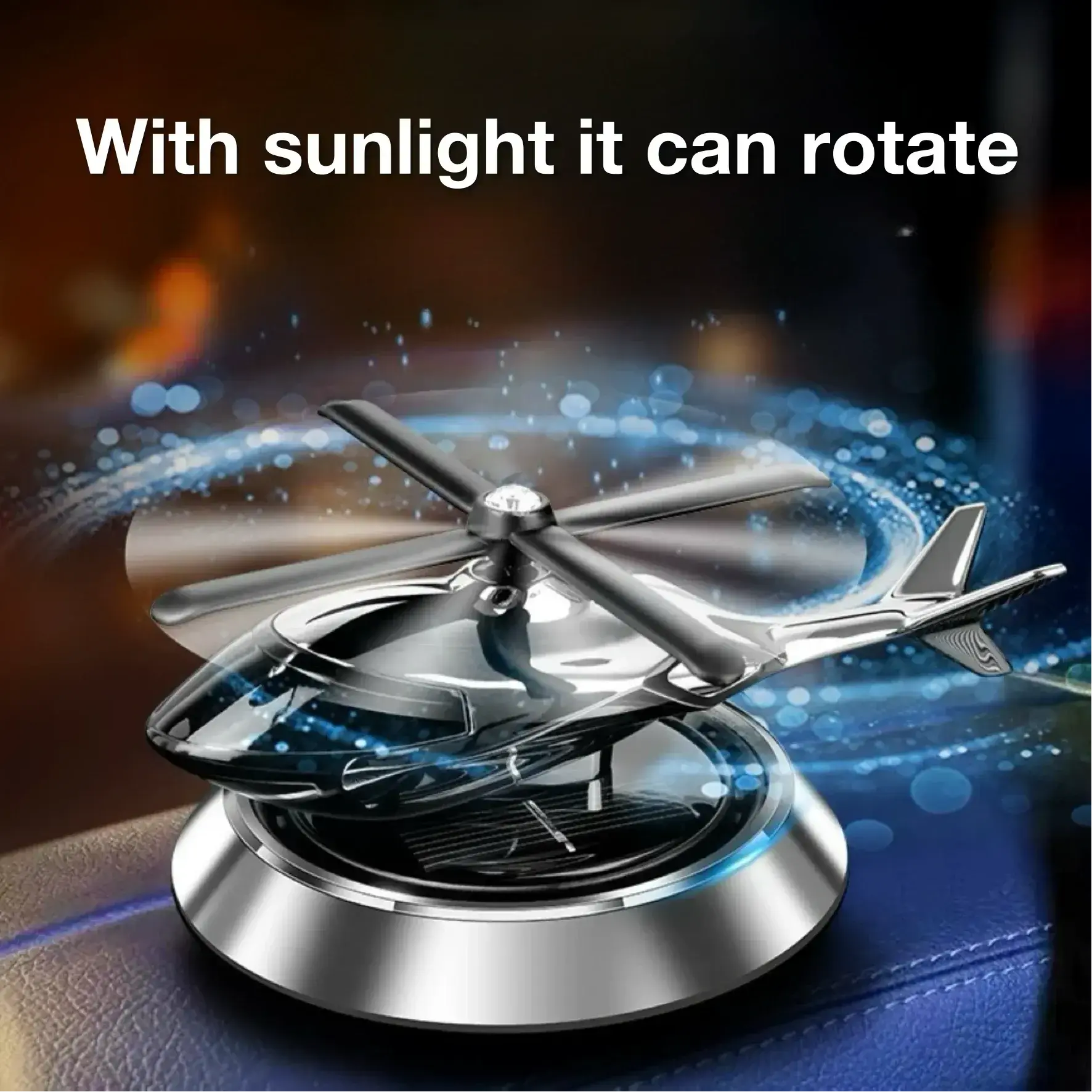 Solar Powered Car Decoration Helicopter Model Rotating Plane with Aromatherapy Air Freshener for Home Office