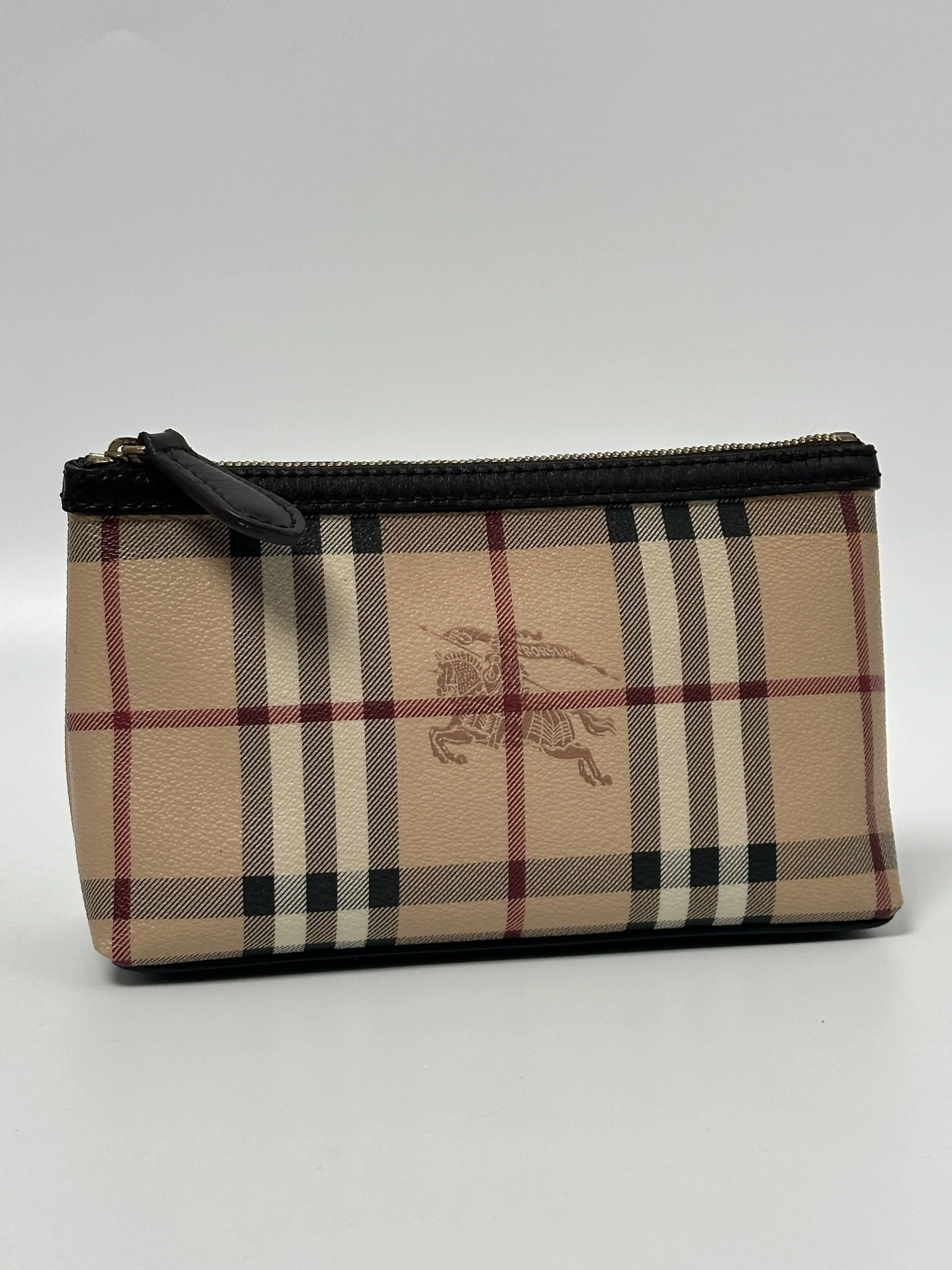 Pre-owned BURBERRY LEATHER Clutches & Wristlets Haymarket Check Zip Pouch JD994BR