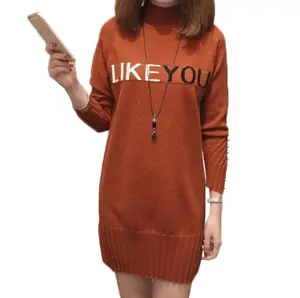 Women Knit Sweater Pullover NEW Autumn Winter Clothes Half Turtleneck Long-sleeved Bead Medium long Jumper Sweater Female Tops