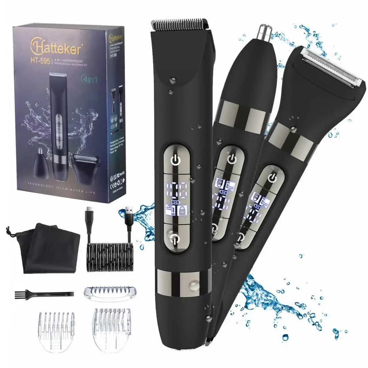4-In-1 Dual Head Electric Shaver, Body Hair Trimmer & Facial Hair Remover, Nose Hair Clipper, Ipx7 Waterproof Wet/dry Use Gift for Boyfriend, Cordless Portable Shaver, Multifunctional Hair Trimmer, Body Hair Trimming