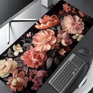 Dark Floral Pattern Extra Large Gaming Mouse Pad, Stylish Desk Protector with Rubber Anti-Slip Edges, Multi-Size for Laptop and Desktop Use, Desk Accessories, Desktop Accessory