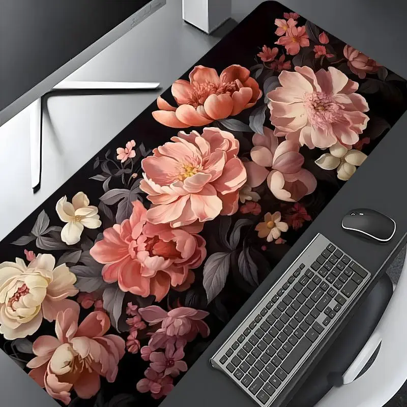 Dark Floral Pattern Extra Large Gaming Mouse Pad, Stylish Desk Protector with Rubber Anti-Slip Edges, Multi-Size for Laptop and Desktop Use, Desk Accessories, Desktop Accessory