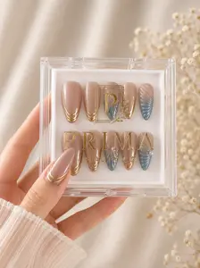 Ocean Muse Press-On Nails | 3D Shell Design | Blue & Nude Luxury Nails | 24 PCS Reusable Almond Nails