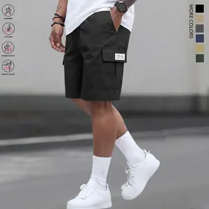 Men’s cargo shorts with letter patches, flap design, multiple pockets, drawstring waist, loose casual fit; new summer trend; loose athletic mid-length men’s casual shorts for summer; casual drawstring cargo shorts.,summervibes
