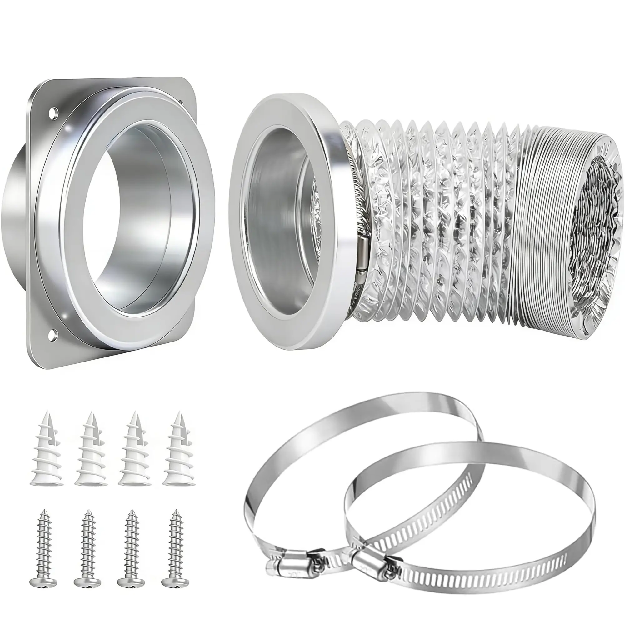 Magnetic Dryer Vent Coupler DV180 Sealed Hose Connector Set, Easy-Clean Quick Connector with 2.6 ft 4 in Tubing, 2 Stainless Steel Clamps, Venting Adapter & Venting System Kit