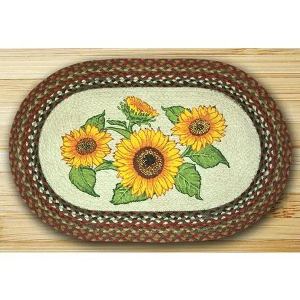 212 MAIN Oval Natural Jute Floral Decor Rug - Biodegradable, Eco-Friendly, Hand-Stenciled Sunflower Mat, Living Room Mat (20x30 in., 65-300S Size Range), Home Decor Rugs