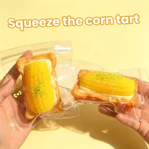 Corn Egg Tart Squeeze Toy, Flaky Pastry Cream Corn Tower Squishy, Realistic Bakery Food Fidget Toy, Soft Sticky Stress Relief Toy for Kids, Funny Prank Toy & Children's Day Gift