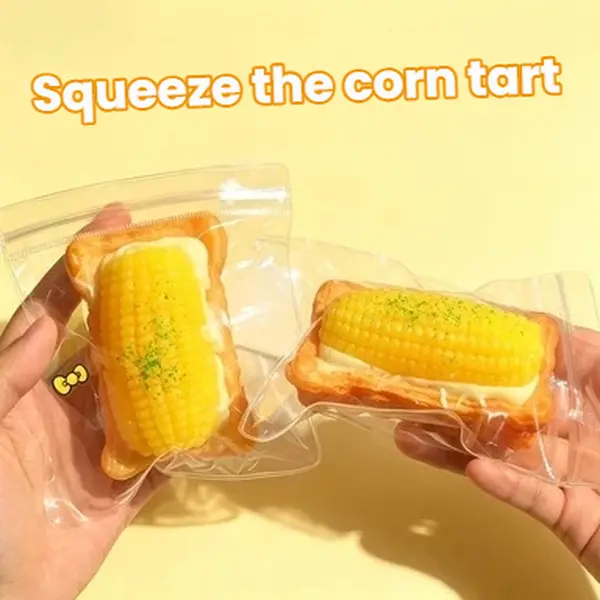 Corn Egg Tart Squeeze Toy, Flaky Pastry Cream Corn Tower Squishy, Realistic Bakery Food Fidget Toy, Soft Sticky Stress Relief Toy for Kids, Funny Prank Toy & Children's Day Gift