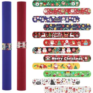 24pcs Christmas Wrapping Paper Roll Holder Clips, 8.7x1.2in Holiday 12 Designs Gift Wrap Clamps Strips Flip Stabilizer Slap Bands for Xmas Poster Organizer Storage