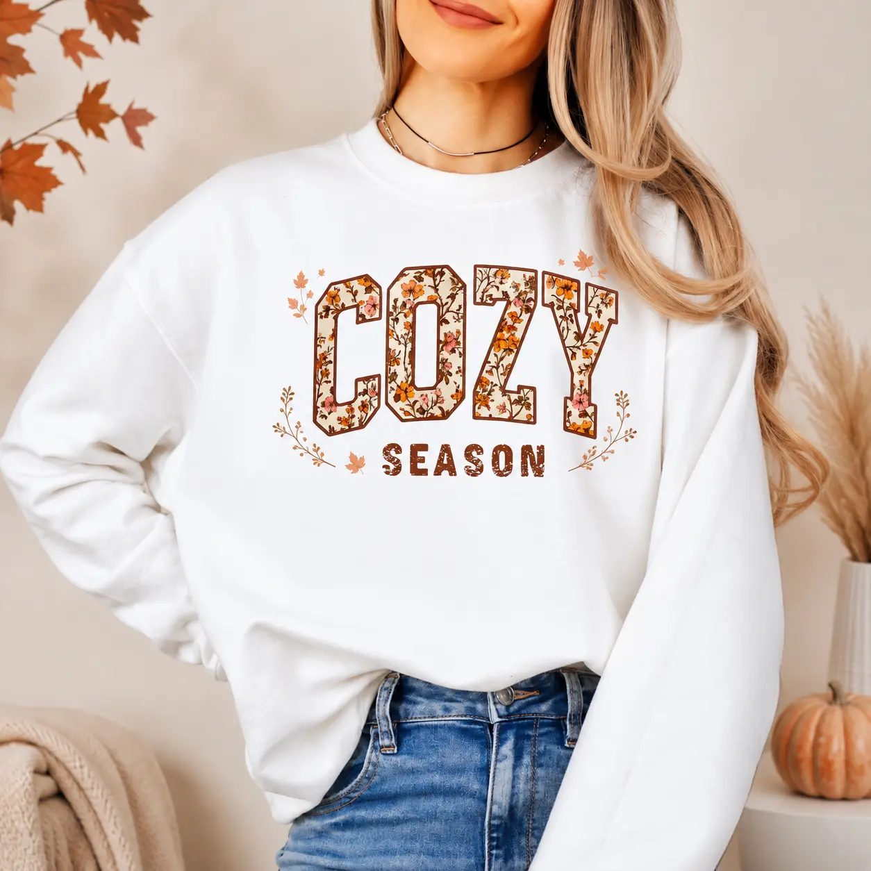 Women's & Teens' Casual Everyday Cozy Fall Sweatshirt - Lucy Rose Shirt, Trendy Orange Floral Comfortable Fabric Apparel, Cute Halloween Outfit