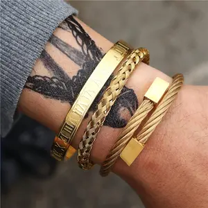 Jewelry Retro Personality Joker Roman Alphabet Woven Square Stainless Steel Bracelet Set Men