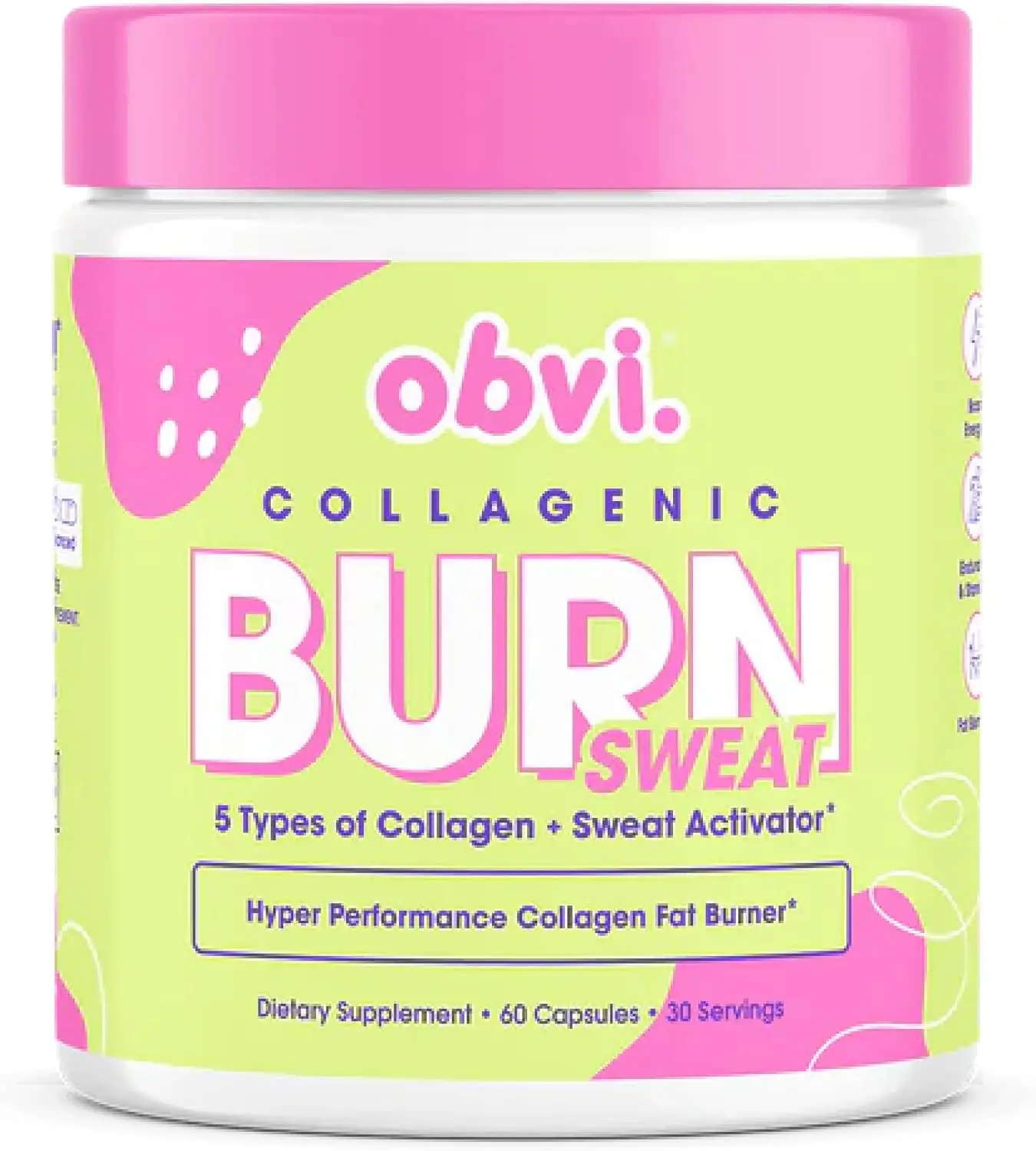 Obvi Collagenic Burn Sweat | Thermogenic Collagen with GBB & Green Tea | Supports Sweat & Metabolism | 5 Types of Collagen for Hair, Skin & Joints | 60 Capsules