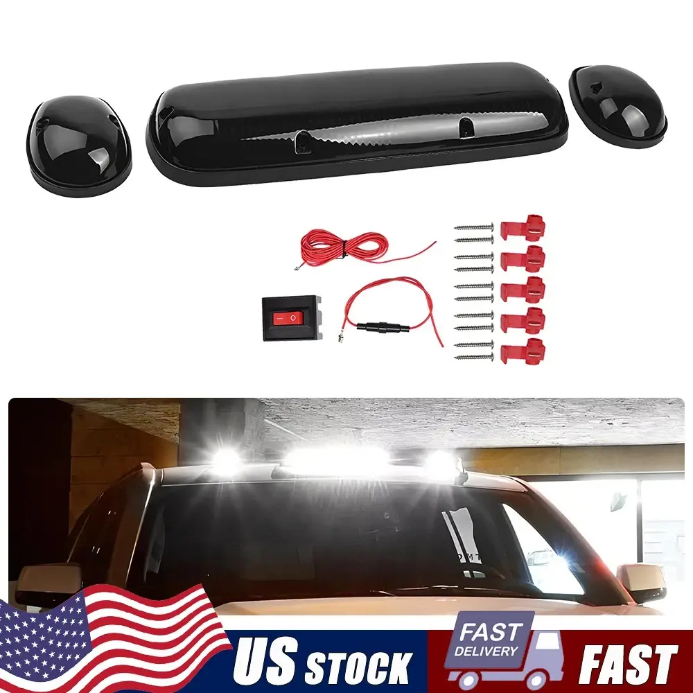 3PC Smoke Cab Roof Running White LED Lights for 02-21 Chevy Silverado GMC Sierra