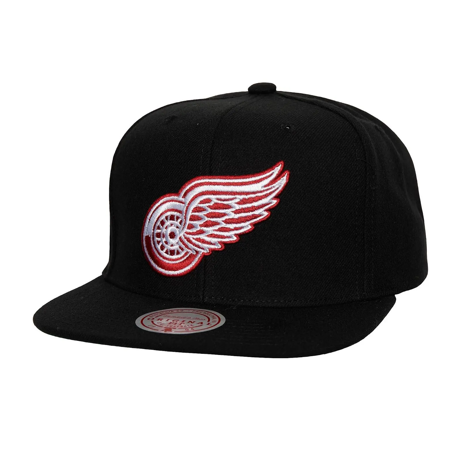 Detroit Red Wings Black Top Spot Snapback Hat NHL Throwback Cap Adjustable Fan Gear Mitchell & Ness