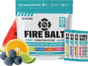 Fire Science Fire Salt Hydration Sticks, Electrolytes & Coconut Water, Hydration Drink Mix with Magnesium, Potassium & Sodium, Zero Sugar, Single Serve On the Go Packs, Variety Pack Flavors, 12 Count