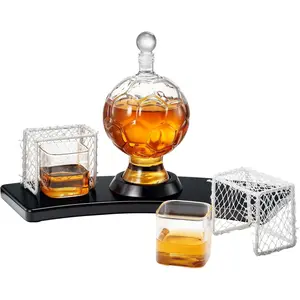 Soccer Whiskey Decanter Set with 2 Glasses & Goal Holder – Football-Shaped 25.9 oz Liquor Decanter Gift Set – Barware for Bourbon, Scotch, Rum – Unique Gift for Men, Sports Fans, Coaches