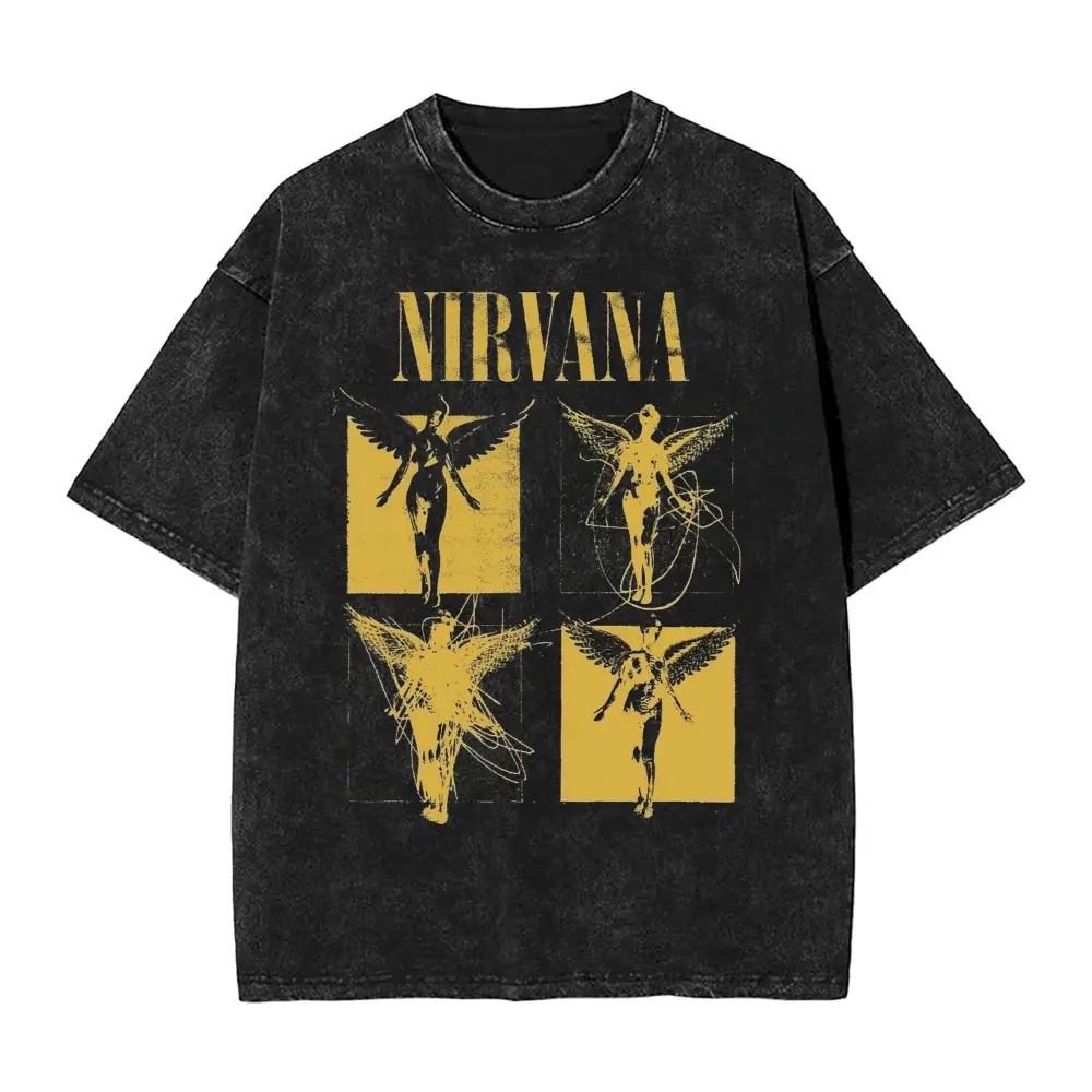 Unisex Nirvana In Utero Graphic Tshirt - Washed Pure Cotton Crew Neck Short-Sleeve, Soft Breathable Fabric, Loose Fit, Casual Sports Top, Retro Minimalist Streetwear, Comfortable and Close-Fitting, Machine Washable, Great Gift Option (Multi-Size)