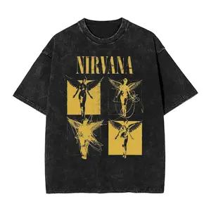 Nirvana rock band men's Retro cotton Washed Tee In Utero album  DTG Process Unisex Loose-Fitting T-shirt, Pure Cotton Casual top, Smooth Fabric, Minimalist Style, Street Style, Classic T-shirt, Makes a Great Gift.