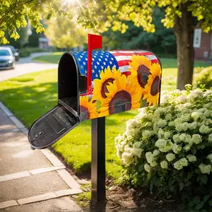 Summer Sunflower Magnetic Mailbox Covers Patriotic American Flag 4th of July Independence Day Mailbox Wraps Post Letter Box Cover for Outdoor Garden Home Yard Decor 22"x18"