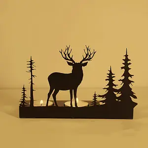 Metal Deer Silhouette Candlestick - Elegant Festive Tabletop Decoration, Suitable for Christmas, Halloween, Thanksgiving and Easter - No Electricity Required, Perfect as Gifts and Home Decor