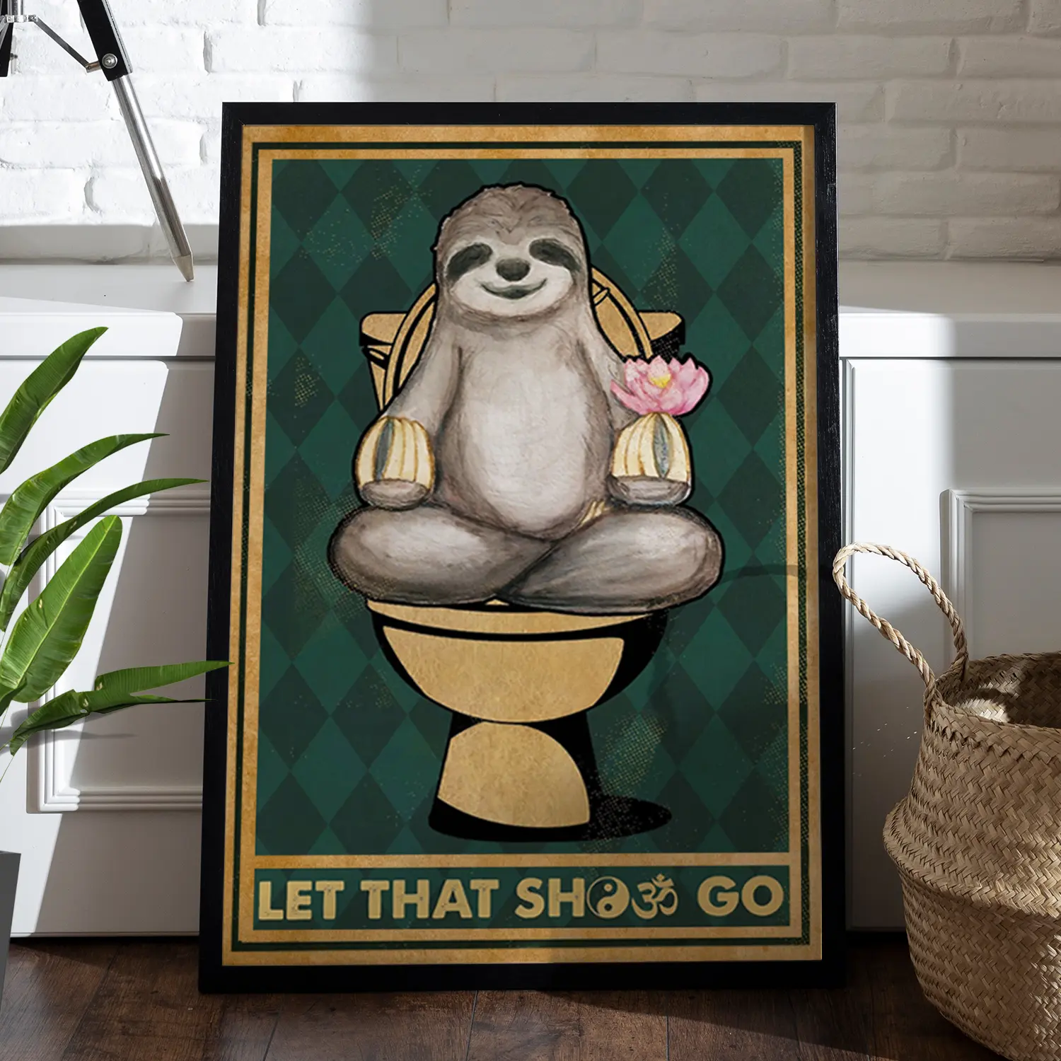 JamaineVintage Yoga Sloth Let That Sht Go Cute Cute Sloths Lover Print Art Bathroom Room Decor For Restroom Vintage Poster