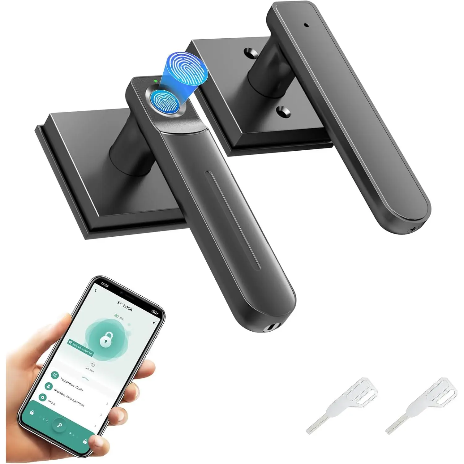 Door Lock & Biometric Door Knob with App – Door Lock with Auto-Lock & Lockable, Your Home, Office, Bedroom & Apartment Black