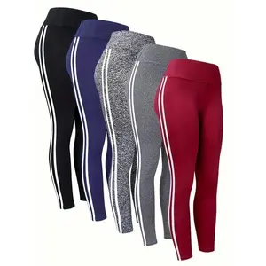 Women's High-waist Slimming Leggings Side Stripe Pattern Breathable Yoga Pants Sportswear Athletic Apparel