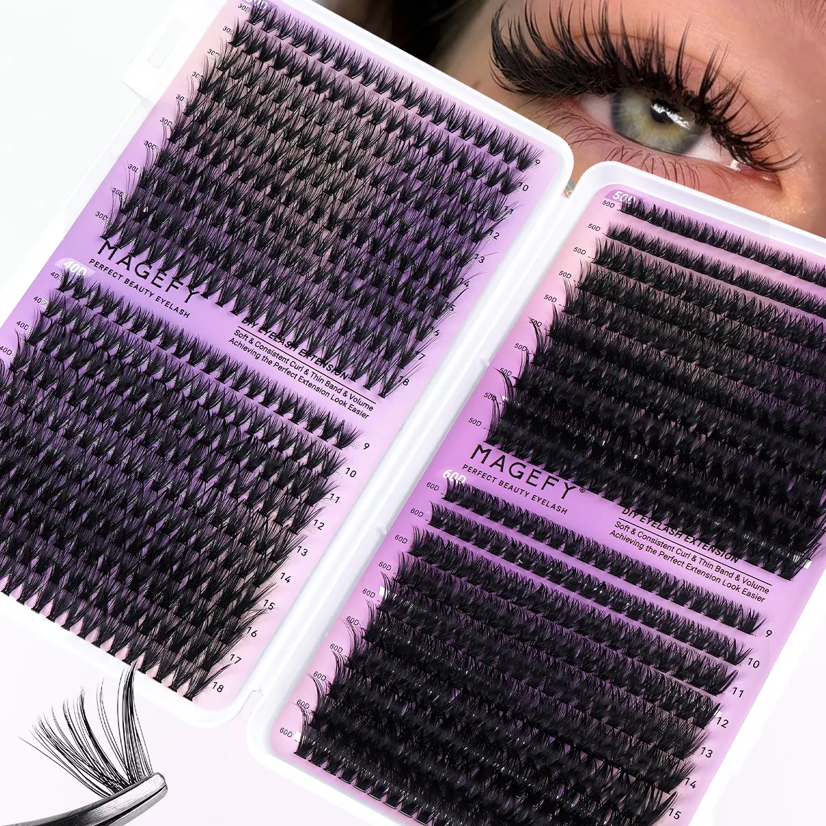 Magefy 800 Pcs Lash Cluster Bundle, Soft D Curl Wispy Lashes for DIY Application, 30D-60D Volume, 9-18mm Mixed Lengths, 9-18Mm Length, 30D-60D Density, Customizable, Natural To Dramatic Lash Effect