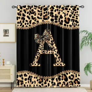 2-Pack Leopard Print A E I L M O R S T Letter Drapes, Background with Butterfly Knots, Rhinestone Trim, Grommet Installation, Bedroom Living Room Decor