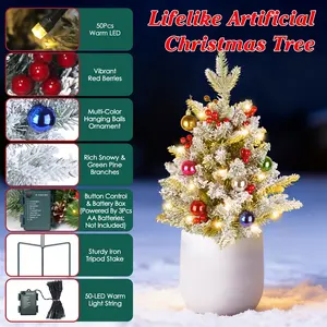 Solar Power LED Christmas Tree,Christmas Tree Urn Filler,Christmas Holiday Planter Filler,Artificial Snowy Pinecone,Xmas Trees with Lights