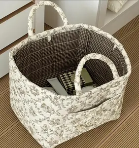 Versatile Storage Basket,Collapsible Laundry Hamper with Handles,Foldable Floral Organizer for Clothes Toys Books, Multi-Purpose Fabric Storage Bin for Nursery Closet Car, Space Saving Home Decor Basket,easter basket quilted