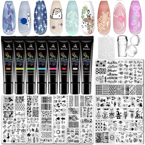 Biutee Nail Stamper Kit Nail Art Stamping Plate Set 8 Stamping Nail Polish Gel 12 Stamp Plate Jelly Silicone Stamper Flower Animal Lace Girl StarTemplate Tool Supplies for Holiday